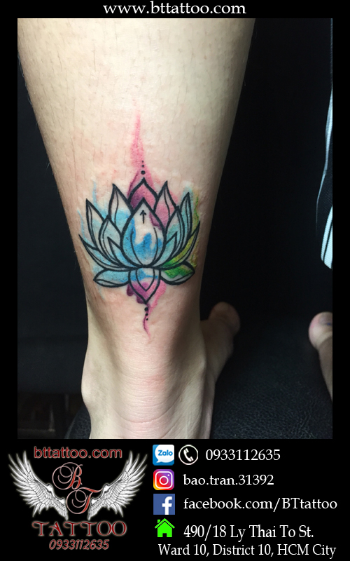 hình xăm màu nước hoa sen , lotus watercolor tattoo