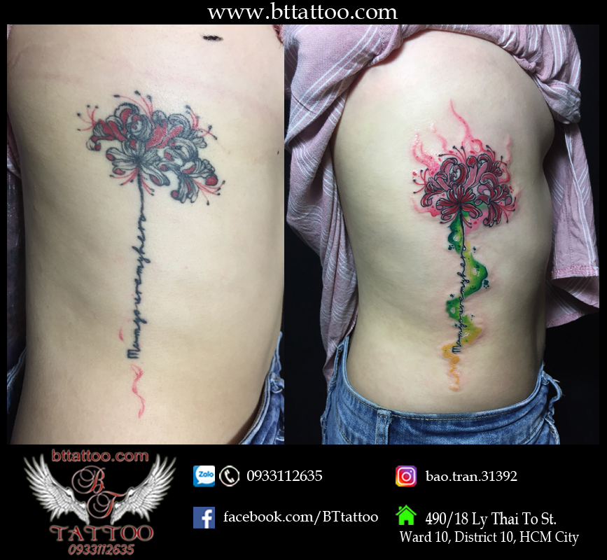 hình xăm màu nước hoa bỉ ngạn-  Lycoris radiata watercolor tattoo